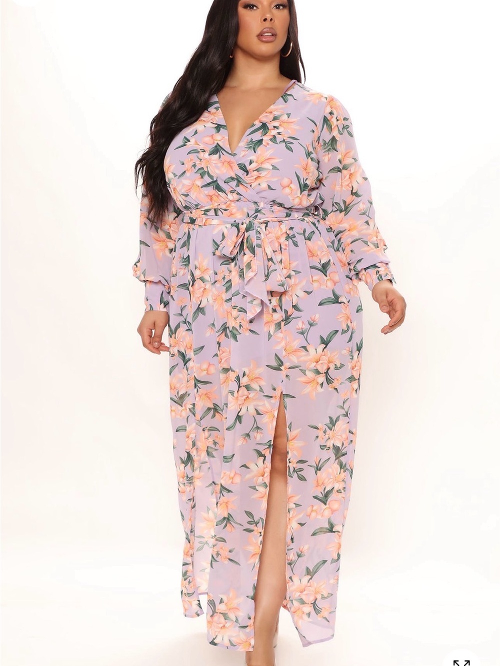 New Floral Wrap Maxi Dress in Lavender and Peach